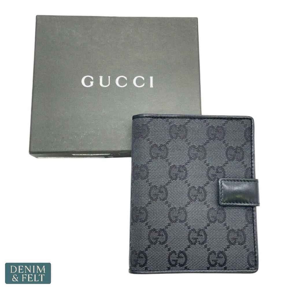 Gucci GG Canvas Black Leather Agenda Cover Planner Organizer w/ Box Authentic